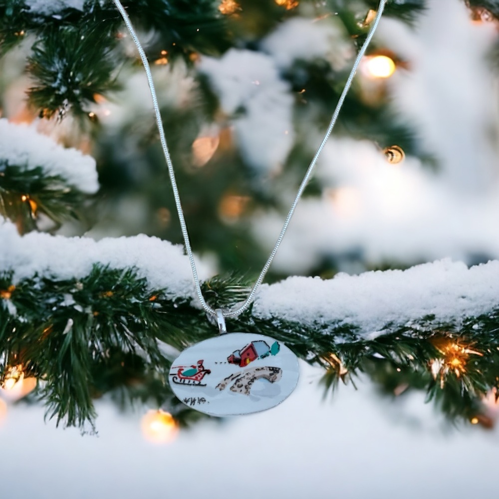 Holiday broken china pendant. One of a kind.